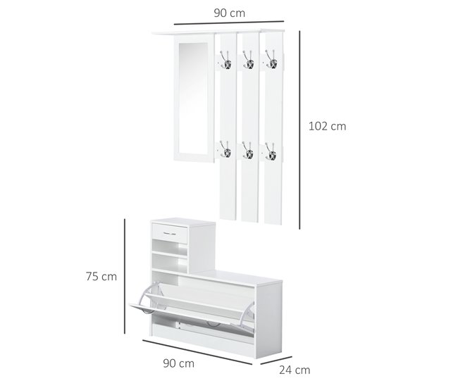 Conjunto Muebles de Entrada Tablero de partículas HOMCOM 90 Blanco