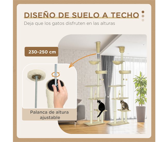 Árbol para Gatos Aglomerado de Madera, Felpa PawHut Crudo