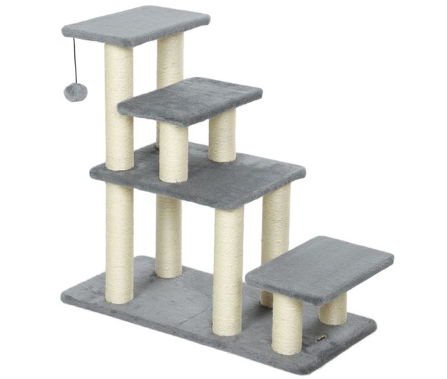 Escalera para Mascotas Aglomerado de Madera, Felpa PawHut Gris