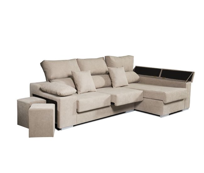 Sofá Chaiselongue Rubí 3 Plazas Tela Izquierda Beige