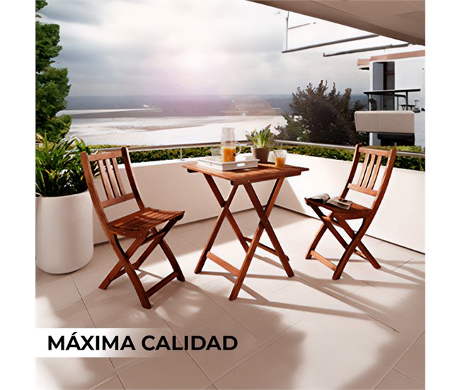 YOEVU -Set de Madera de Acacia, 1 Mesa y 2 Sillas Plegables Acacia