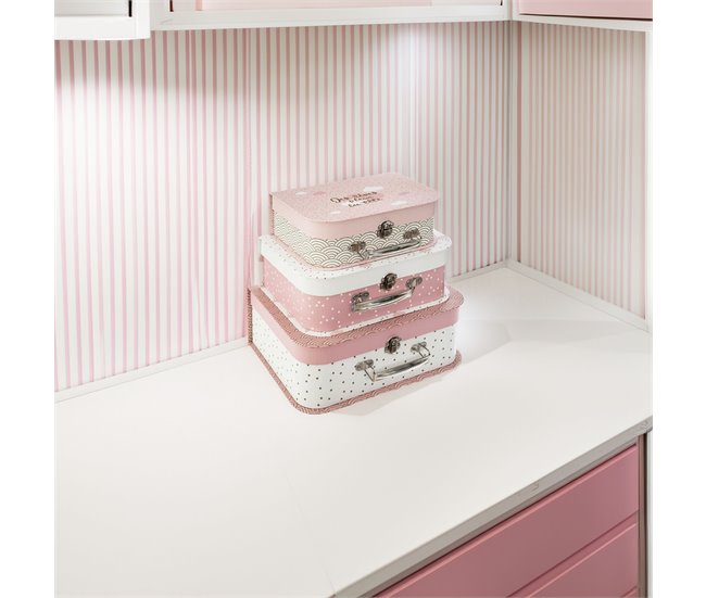 WELL HOME - Set de 3 maletitas infantiles, para niños Rosa