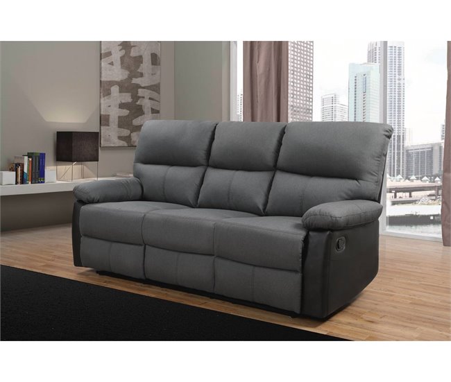 Sofá reclinable 3 plazas Negro/ Gris