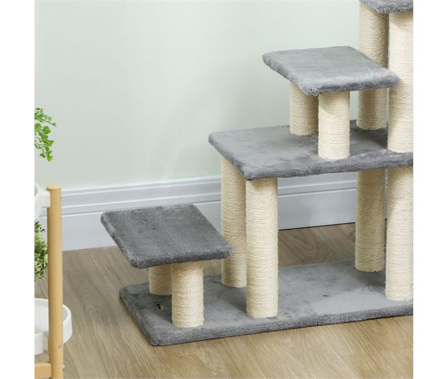 Escalera para Mascotas Aglomerado de Madera, Felpa PawHut Gris