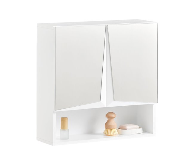 Armario de Pared con Espejo con 2 Puertas Estante BZR94-W SoBuy Blanco