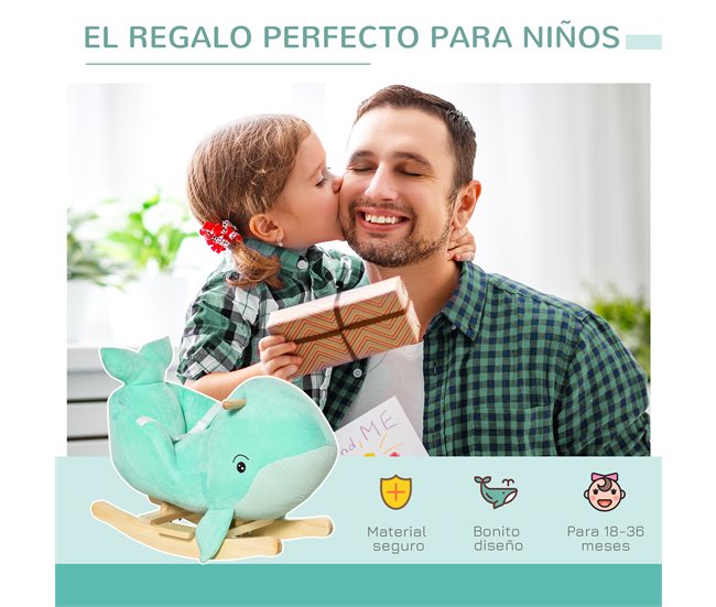 Caballito Balancín para Bebés Felpa, Madera, Metal y Algodón PP Verde