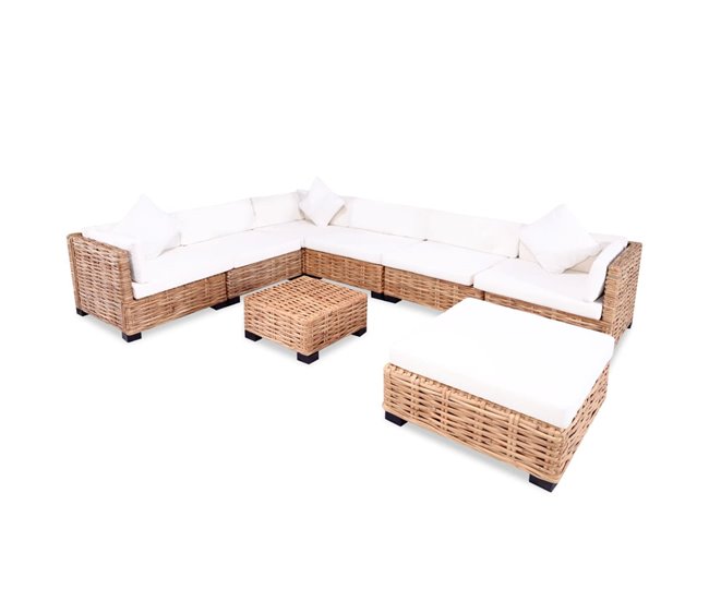 Juego de sofás de 27 piezas ratán natural Marron