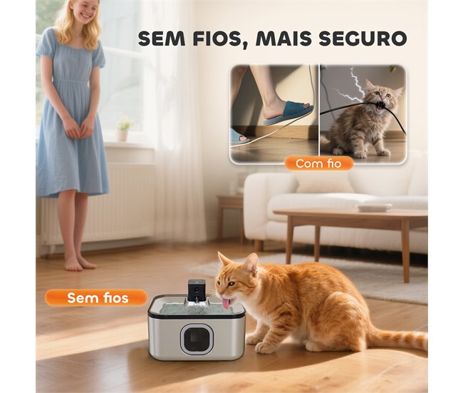 Fuente Agua Mascotas ABS, Acero Inoxidable PawHut Gris