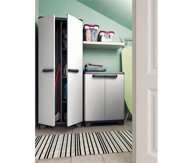 Armario resina exterior LINEAR escobero 173x68x39cm negro gris Negro/ Gris