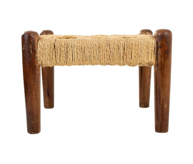 Banqueta de madera y cuerda natural Marron