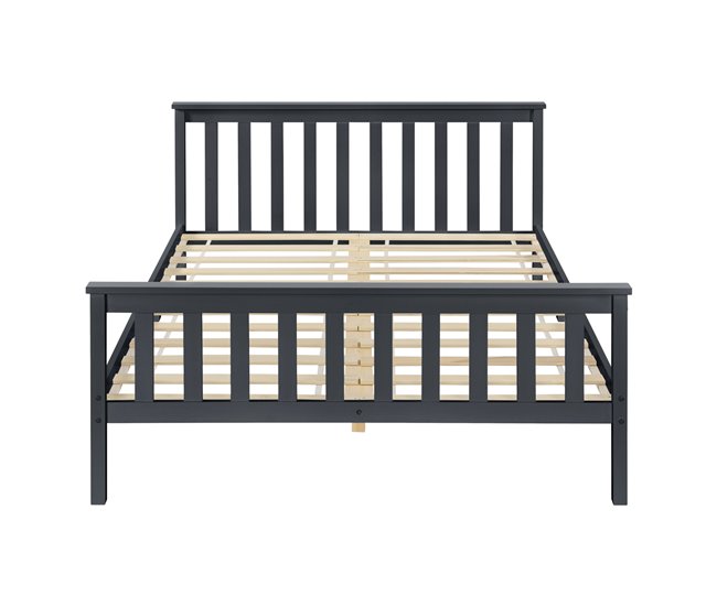 Cama doble de pino Breda con Somier y Reposacabezas - 168x209 Gris Oscuro
