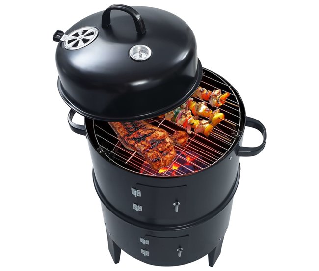 VidaXL Barbacoa 3 en 1 ahumador de carbón Negro