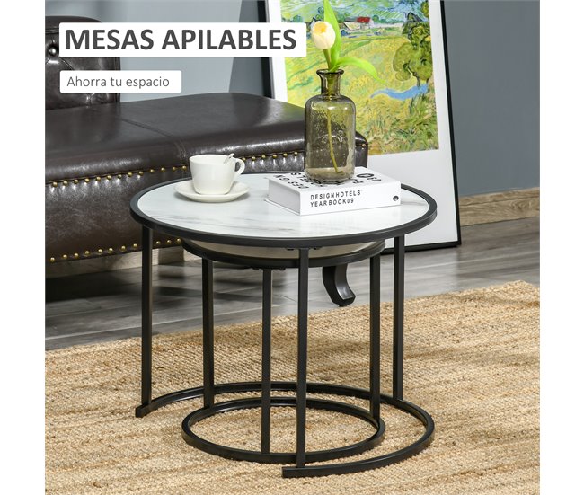 Juego de 2 Mesas Auxiliares Acero y MDF HOMCOM 60x60 Blanco