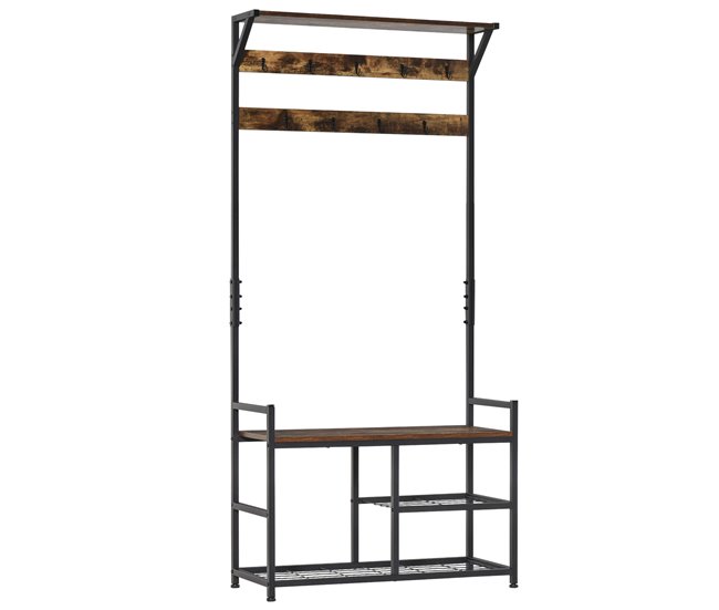 Perchero de Pie con Zapatero Melamina de Madera, Metal HOMCOM Negro