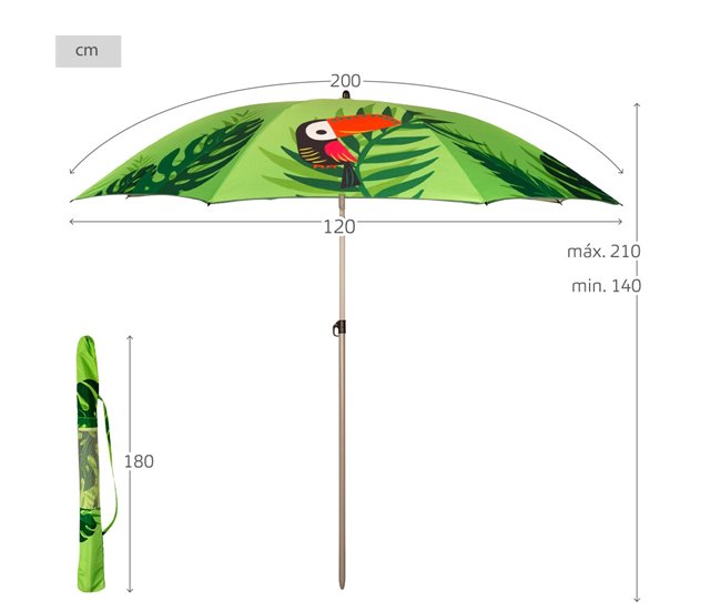 Aktive Sombrilla playa inclinable tropical UV40 c/funda Verde