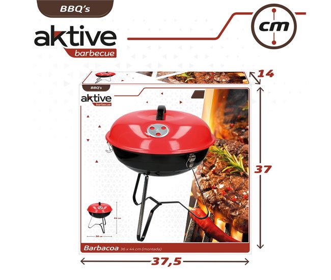 Barbacoa carbón con tapa Aktive Rojo