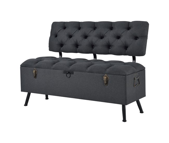 Banco Malmöhus con almacenamiento tapizado metal/poliéster Gris Oscuro