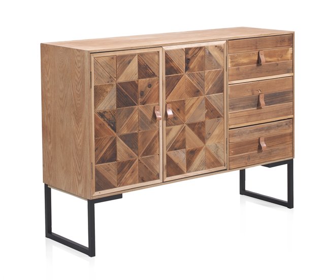 Aparador de Madera de Fresno, Frentes de Madera Reciclada con Base de Metal 110 Madera