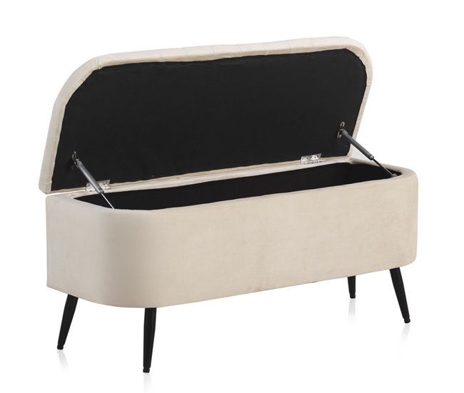 Taburete tapizado en terciopelo con patas de metal Beige