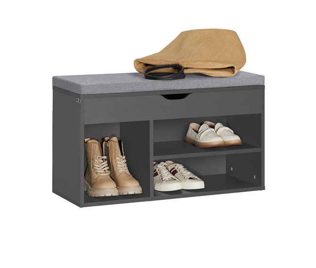 Banco Zapatero con cajón y 3 compartimientos SoBuy FSR45-DG Gris