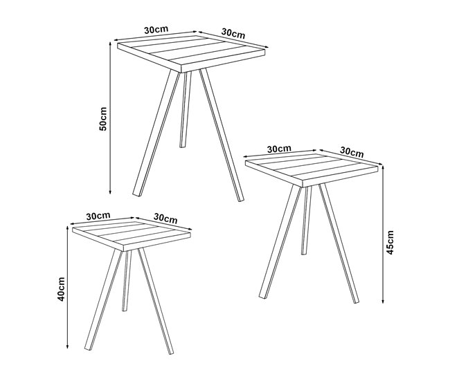 Set de 3 mesas auxiliares Masku cuadradas pino 30x30 Pino