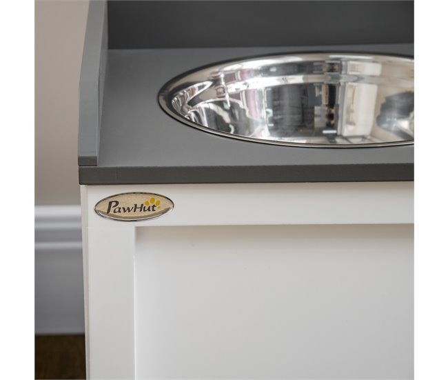 Comedero para Perros MDF, Acero Inoxidable PawHut Blanco