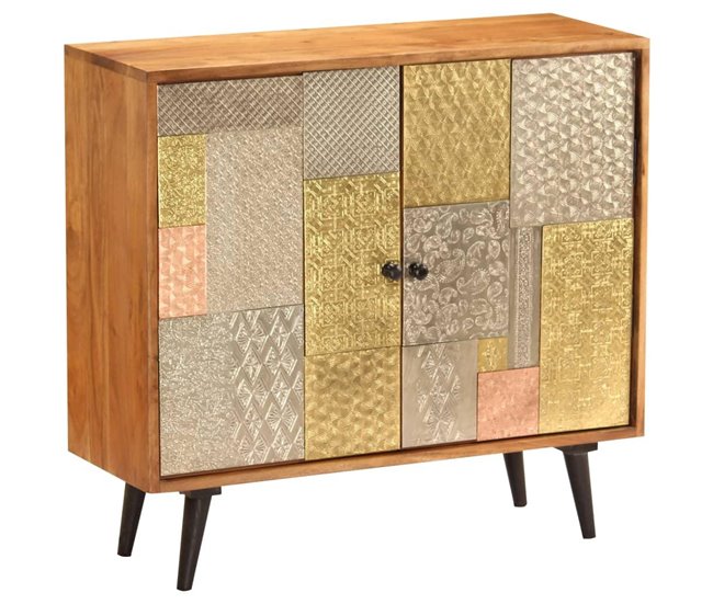 Aparador de madera maciza de acacia 80x30x75 cm con 2 puertas 4402249 Marron