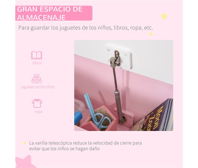 Baúl de Juguetes MDF, Madera de Pino HOMCOM Rosa