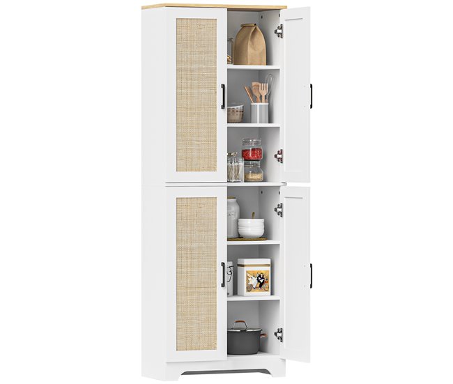 Aparador de Cocina Melamina de Madera, Ratán HOMCOM Blanco
