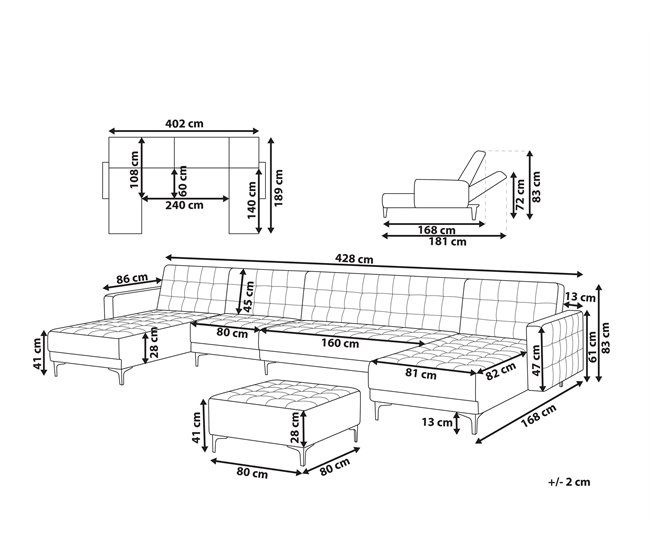 Beliani Sofá modular Terciopelo ABERDEEN Rosa