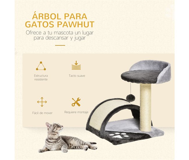 Árbol para Gatos Aglomerado de Madera, Sisal y Felpa PawHut Gris