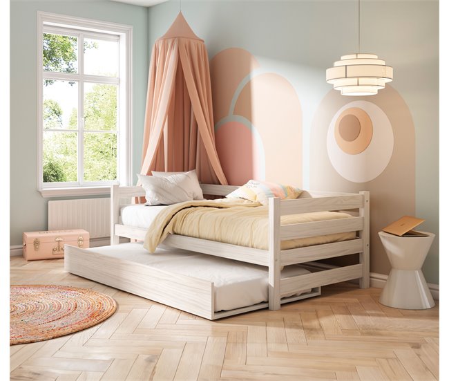 Cama nido EKO II madera maciza blanqueada 90x190cm Blanco
