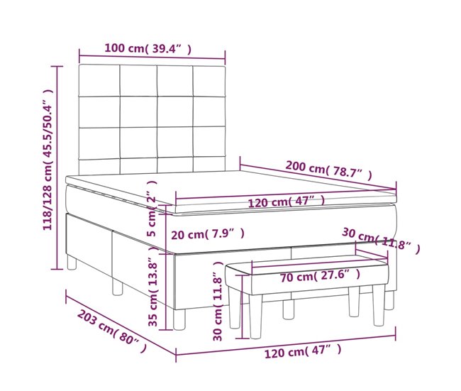 Cama box spring 120x200 Gris Oscuro
