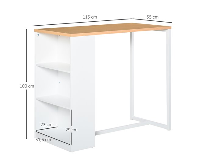 Mesa de Bar Tablero de MDF, Metal HOMCOM, hogar - cocina 115x55 Blanco