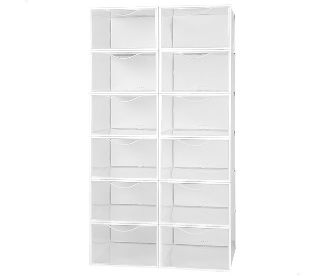 Pack 12 cajas zapatos plástico apilables y antivuelco Max Home Blanco
