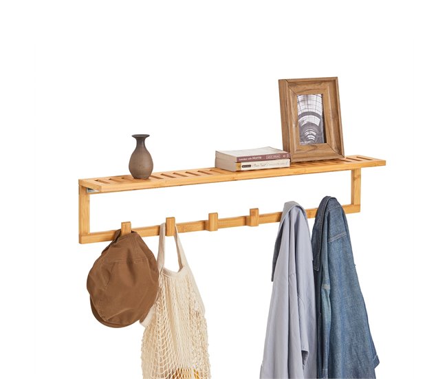 Perchero de Pared con Ganchos bambú FHK06-N SoBuy Madera