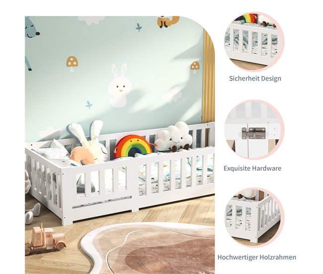 Cama infantil con protección contra caídas y puerta Blanco
