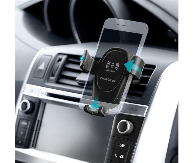 Soporte de Móvil con Cargador Inalámbrico para Coches Negro