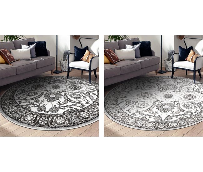 Alfombra MATEO 8037/644 círculo Moderna marco flores 100x100 Gris