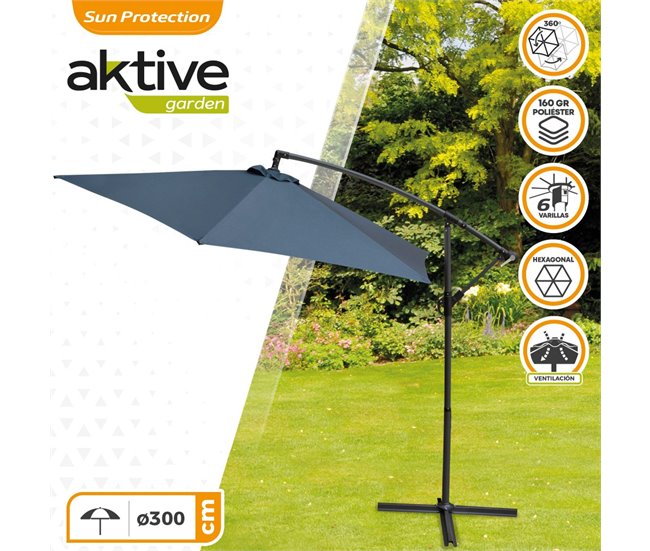 Parasol excéntrico banana 300 cm gris mástil aluminio Aktive Garden Gris