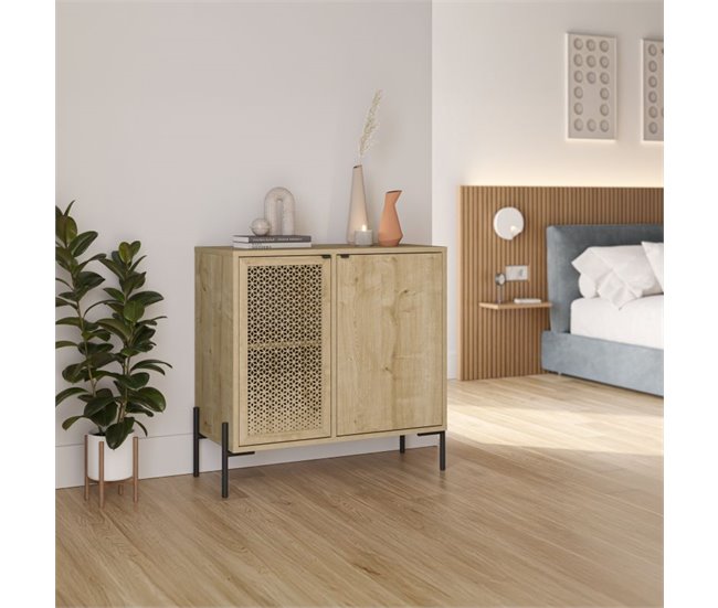 Cómoda Koivu 2 puertas 83 Negro/ Madera