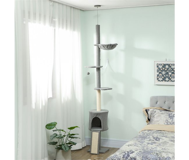 Árbol para Gatos Aglomerado de Madera, Terciopelo de Peluche Gris