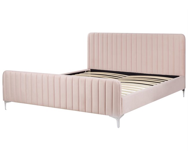 Beliani Cama Terciopelo LUNAN 186x215 Rosa Talco