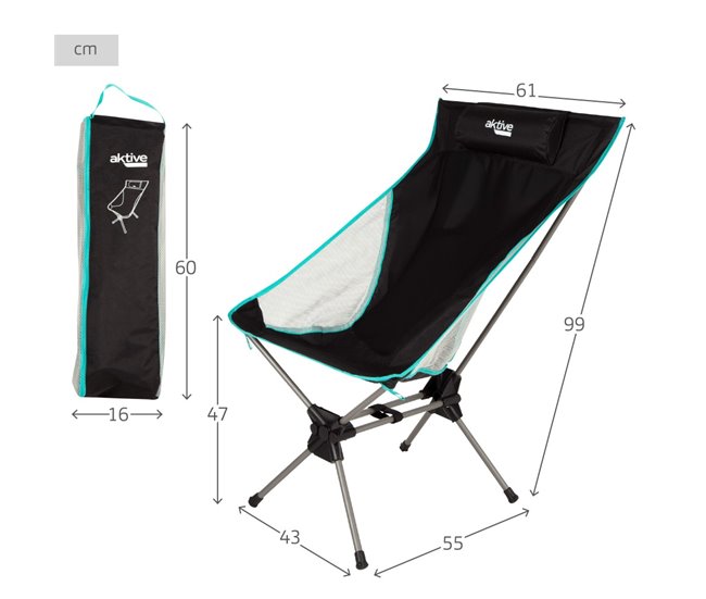Aktive Silla plegable camping ultracompacta cojín Negro