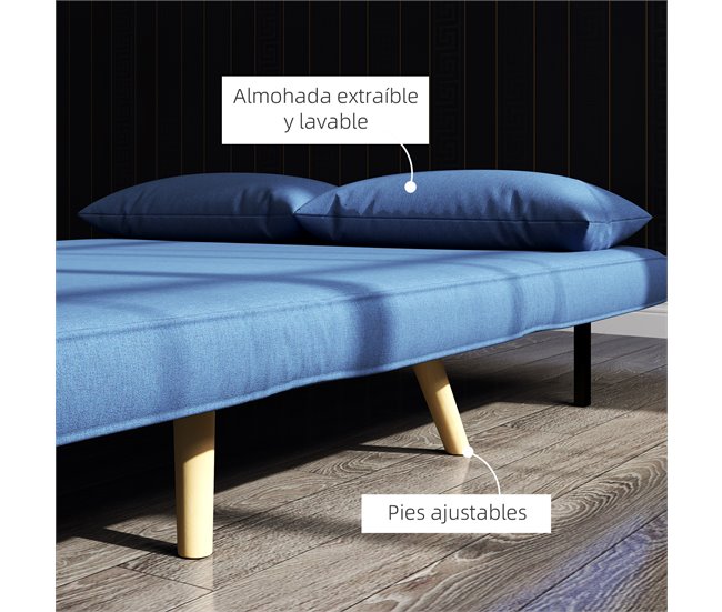 Sofá Cama Doble Lino Sintético, Espuma HOMCOM Azul