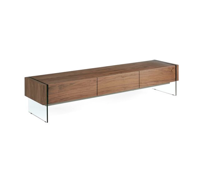 Mueble TV nogal y cristal templado Transparente