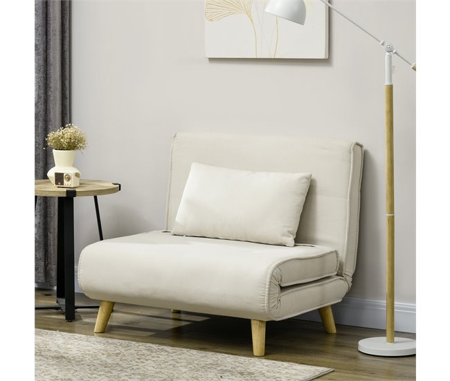 Sofá Cama Individual Poliéster, Espuma HOMCOM Crudo