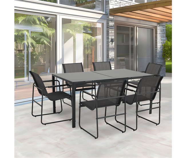 Set de jardín ARDEN con mesa y 6 sillas color gris Gris Oscuro