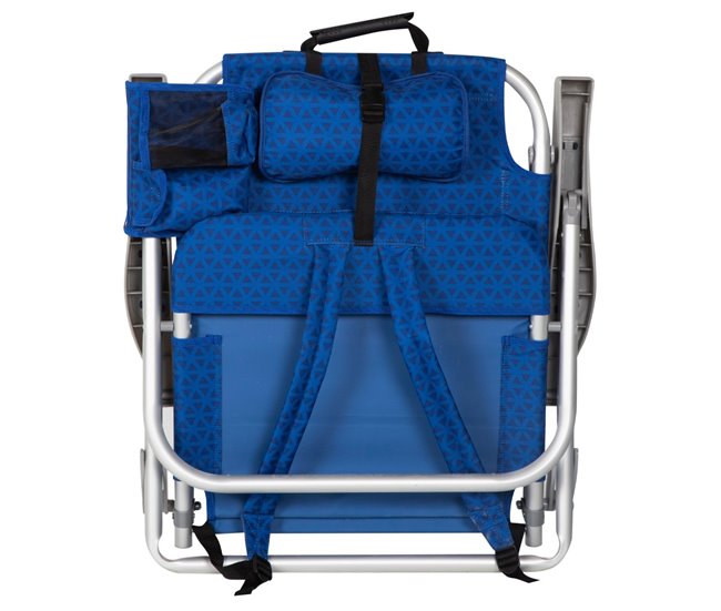 Aktive Silla de playa XXL plegable y reclinable 5 posiciones c/nevera y mochila Azul