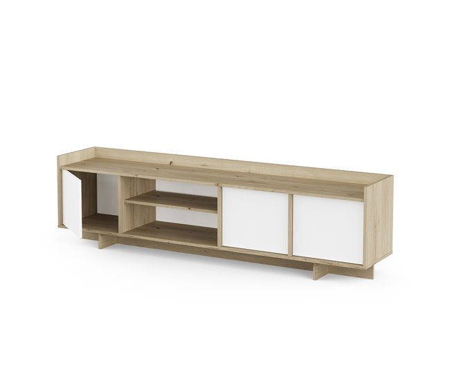 Mueble tv 180cm 3 puertas roble y blanco CLAP Roble
